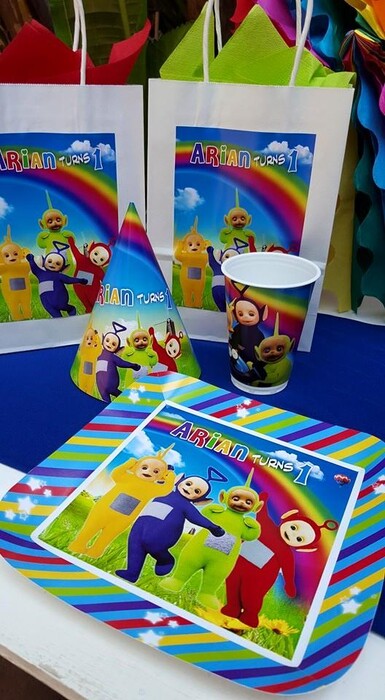 * Personalized Teletubbies party supplies and Teletubbies birthday decor for sale.