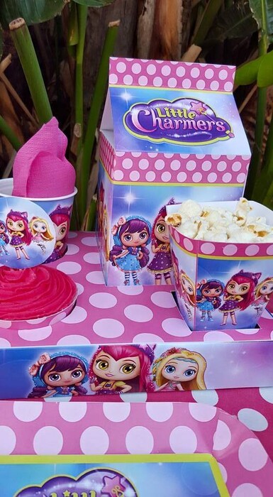 Our custom made Little Charmers party supplies include personalised invitations, paper cups and plates, blowouts and more.
