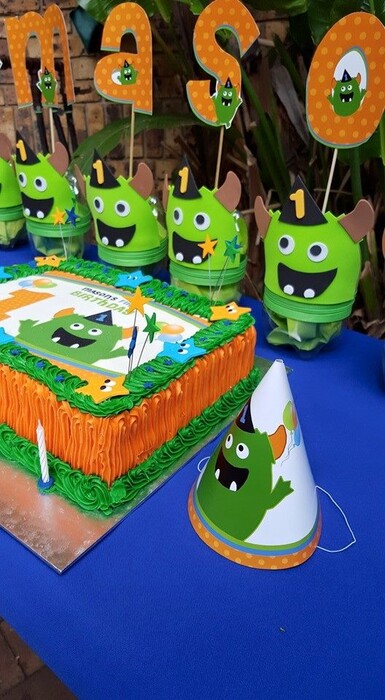 * Our custom made Little Monster party supplies include personalised pvc banners, party packs, movie boxes and more.
