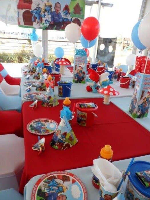 Click on this photo to Zoom. Contact us via email for a complete price list. Personalized Smurfs party supplies and Smurfs birthday decor for sale.