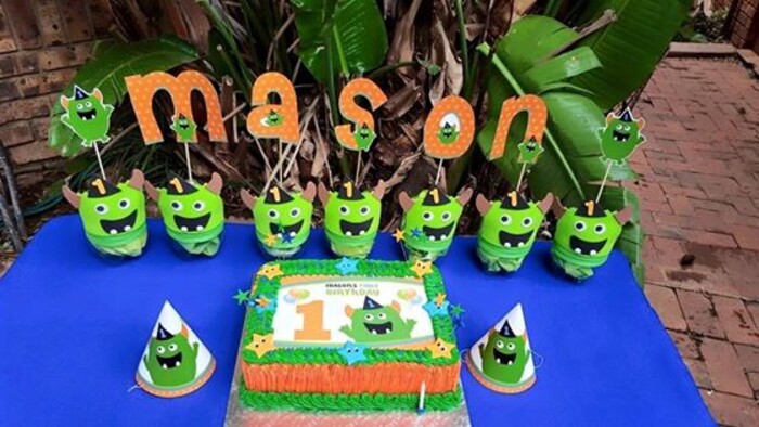 * Personalized Little Monster party supplies and Little Monster birthday decor for sale.