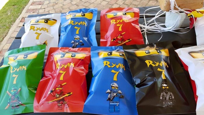 Personalized Lego Ninjago party supplies and Lego Ninjago birthday decor for sale.