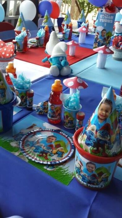 Click on this photo to Zoom. Contact us via email for a complete price list. We make birthday party decor for popular themes such as Smurfs, Doc Mcstuffins, Ferrari and more.
