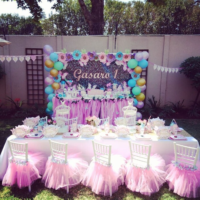 Gazaro's Floral Butterflies party setup. Gazaro's Floral Butterflies party setup.