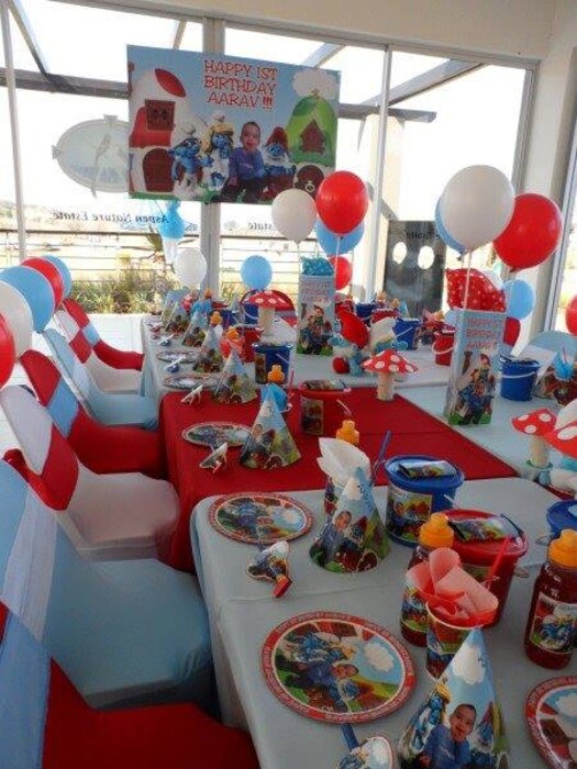 Click on this photo to Zoom. Contact us via email for a complete price list. Our custom made Smurfs party supplies include personalised invitations, paper cups and plates, blowouts and more.