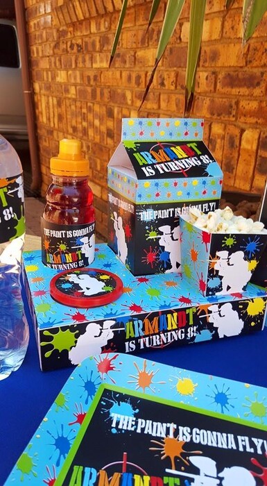 Our custom made Paintball party supplies include personalised pvc banners, party packs, movie boxes and more.