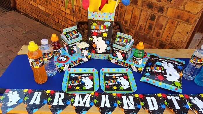 Kiddies Theme Parties offers personalized Paintball party supplies and decor for sale.